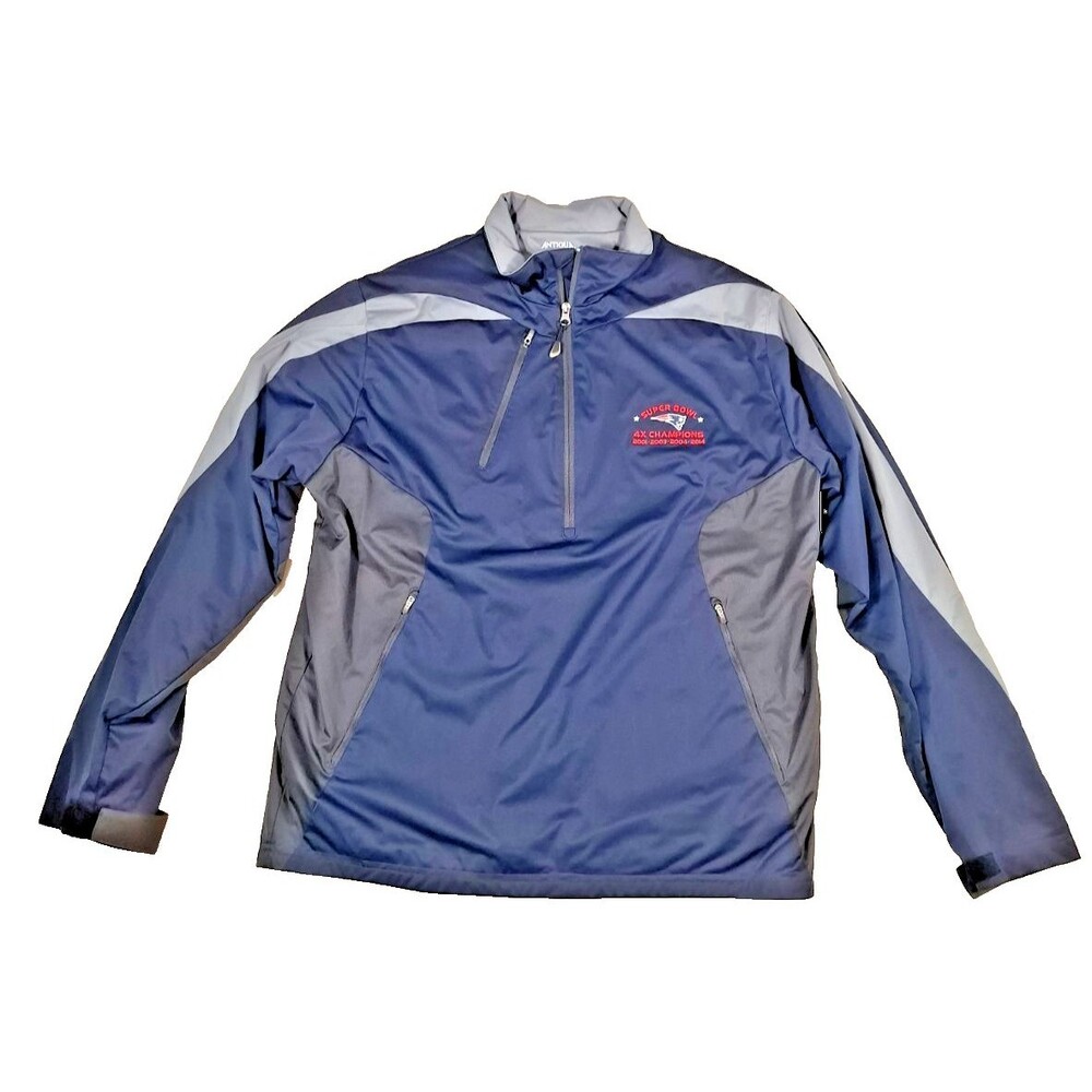 New England Patriots Antigua Blue 1/4 Zip Long Sleeve Pullover -Men's SZ L